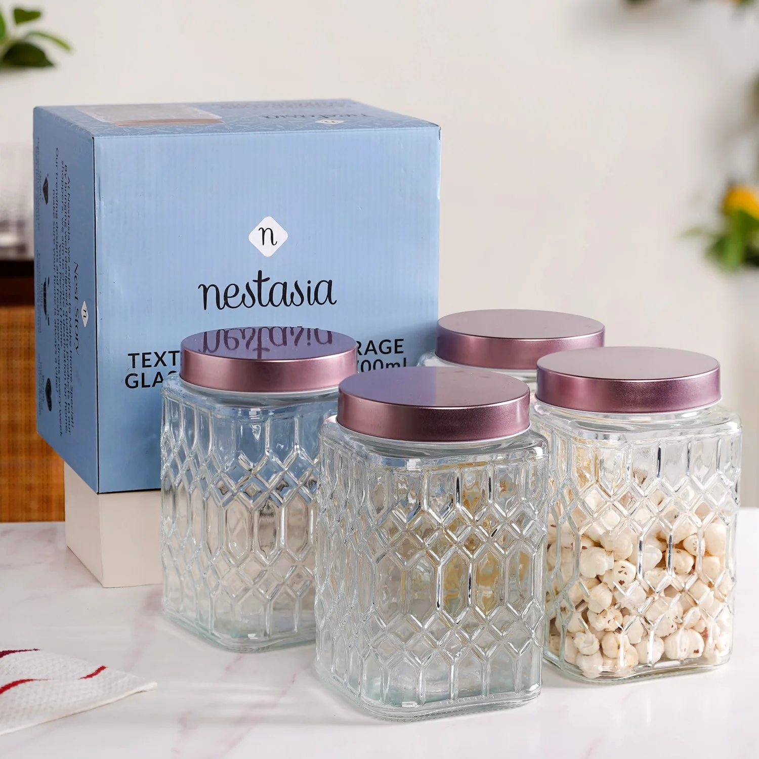 Set Of 4 Square Glass Containers With Airtight Lid 1700ml - Image 5