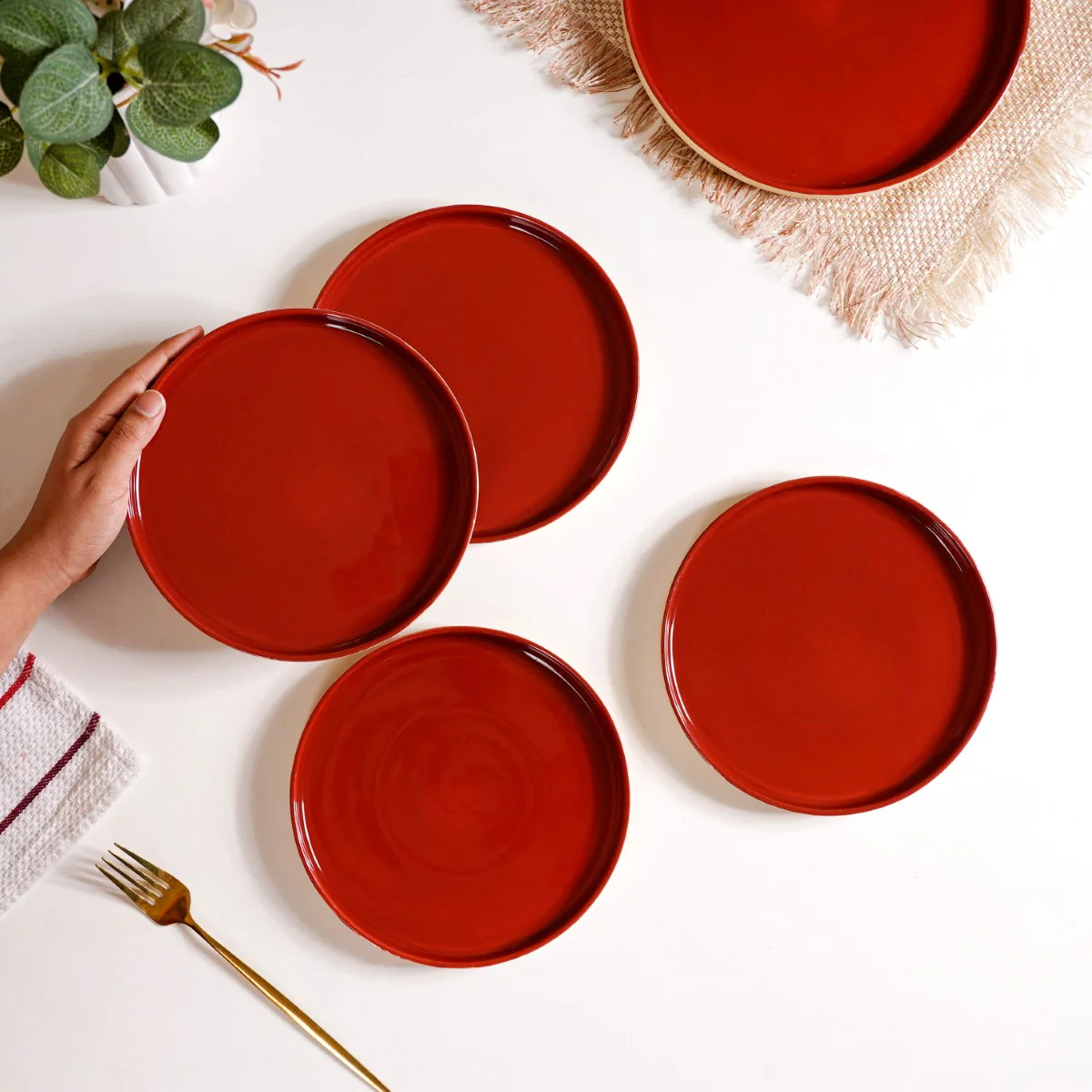 Set Of 4 Stoneware Snack Plates 8 Inch Amber Clay - Image 2