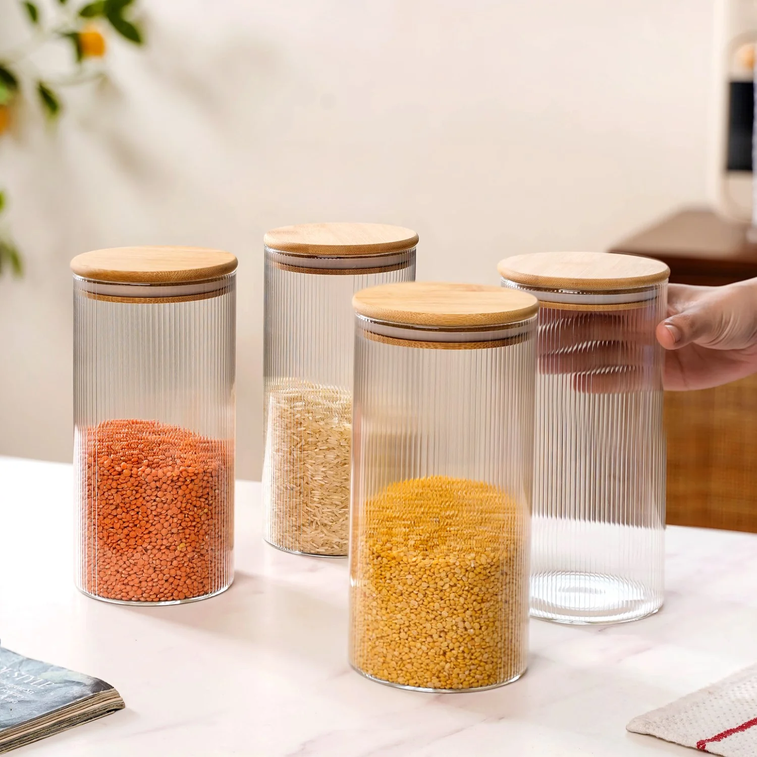 Set Of 4 Tall Fluted Borosilicate Airtight Glass Jar 1500ml - Image 3