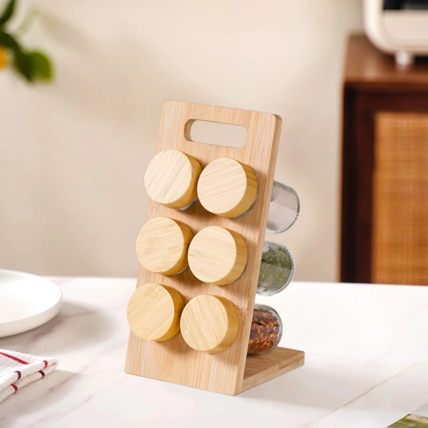Set Of 6 Airtight Seasoning Jars With Wooden Stand 80ml - Image 2