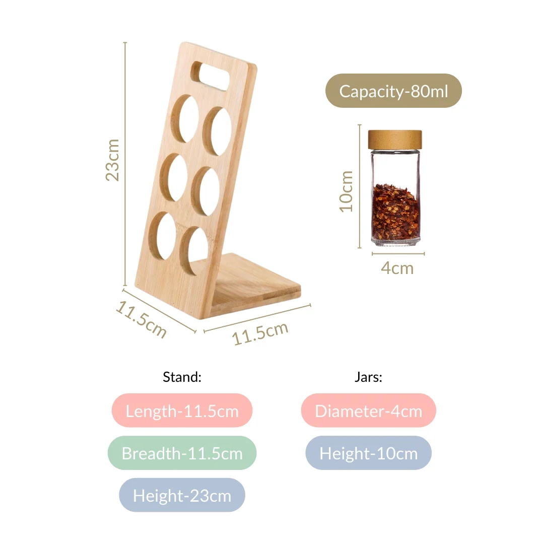 Set Of 6 Airtight Seasoning Jars With Wooden Stand 80ml - Image 6