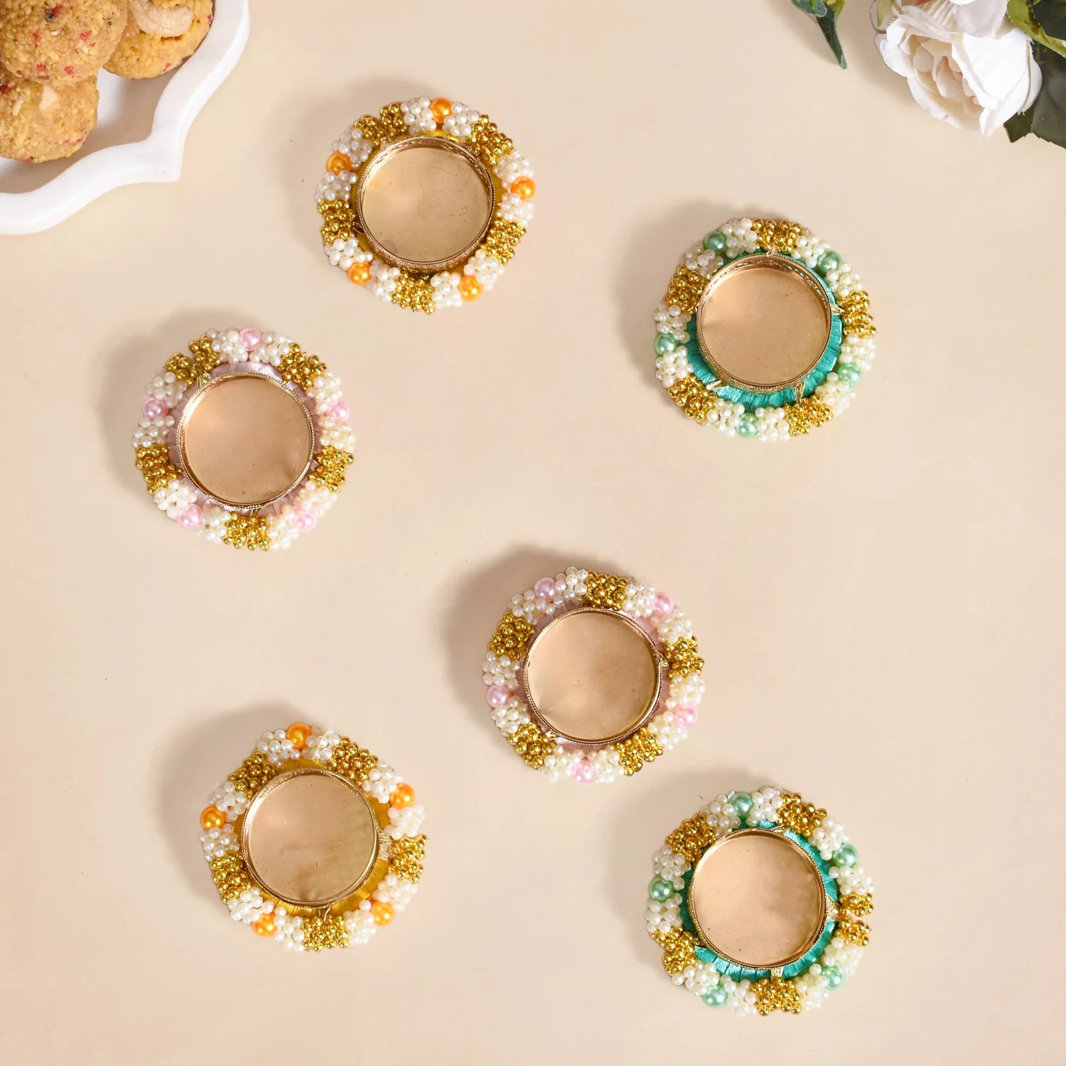 Set Of 6 Beaded Festive Tea Light Holders - Image 6