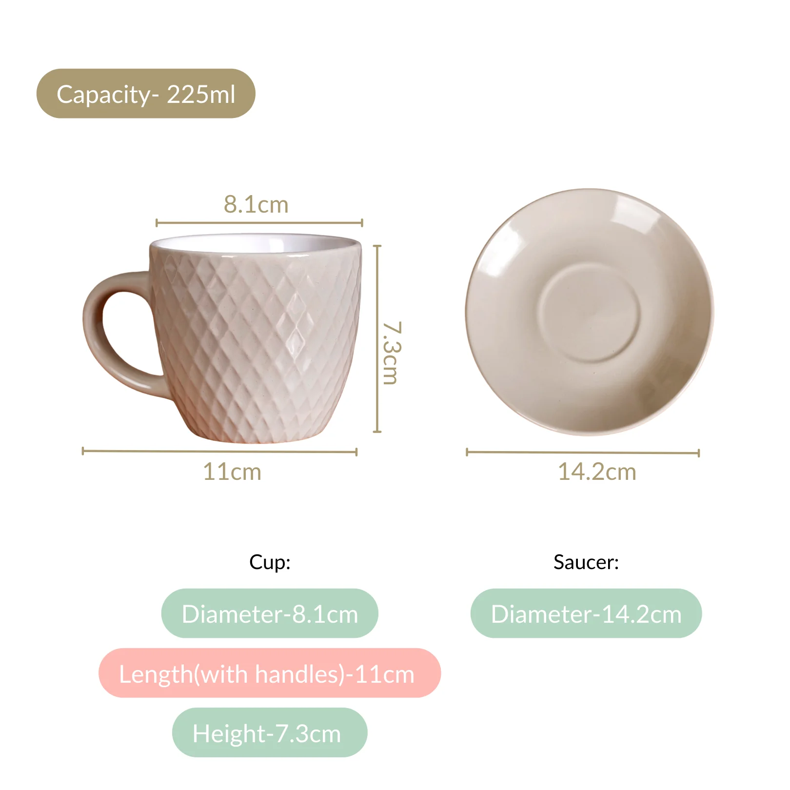 Set Of 6 Ceramic Tara Tea Cup And Saucer Grey 225ml - Image 4