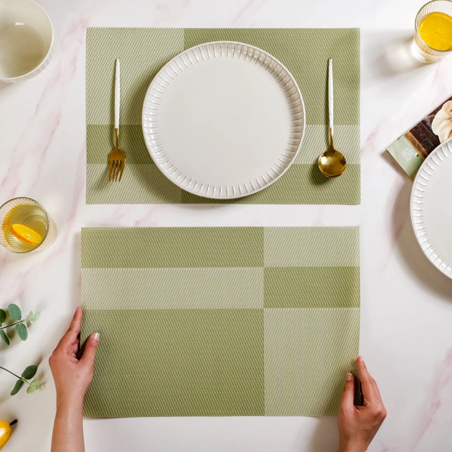 Set Of 6 Geometric Green Table Mat - Image 3