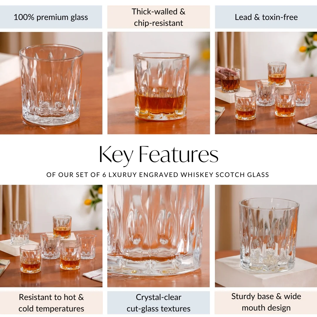 Set Of 6 Luxury Engraved Whiskey Scotch Glass 230ml - Image 6