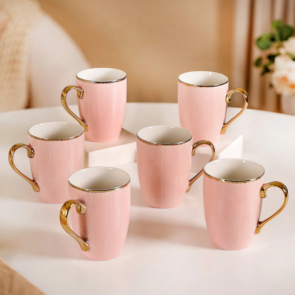 Set of 6 Pink Geometric Design Mug 330ml - Image 10