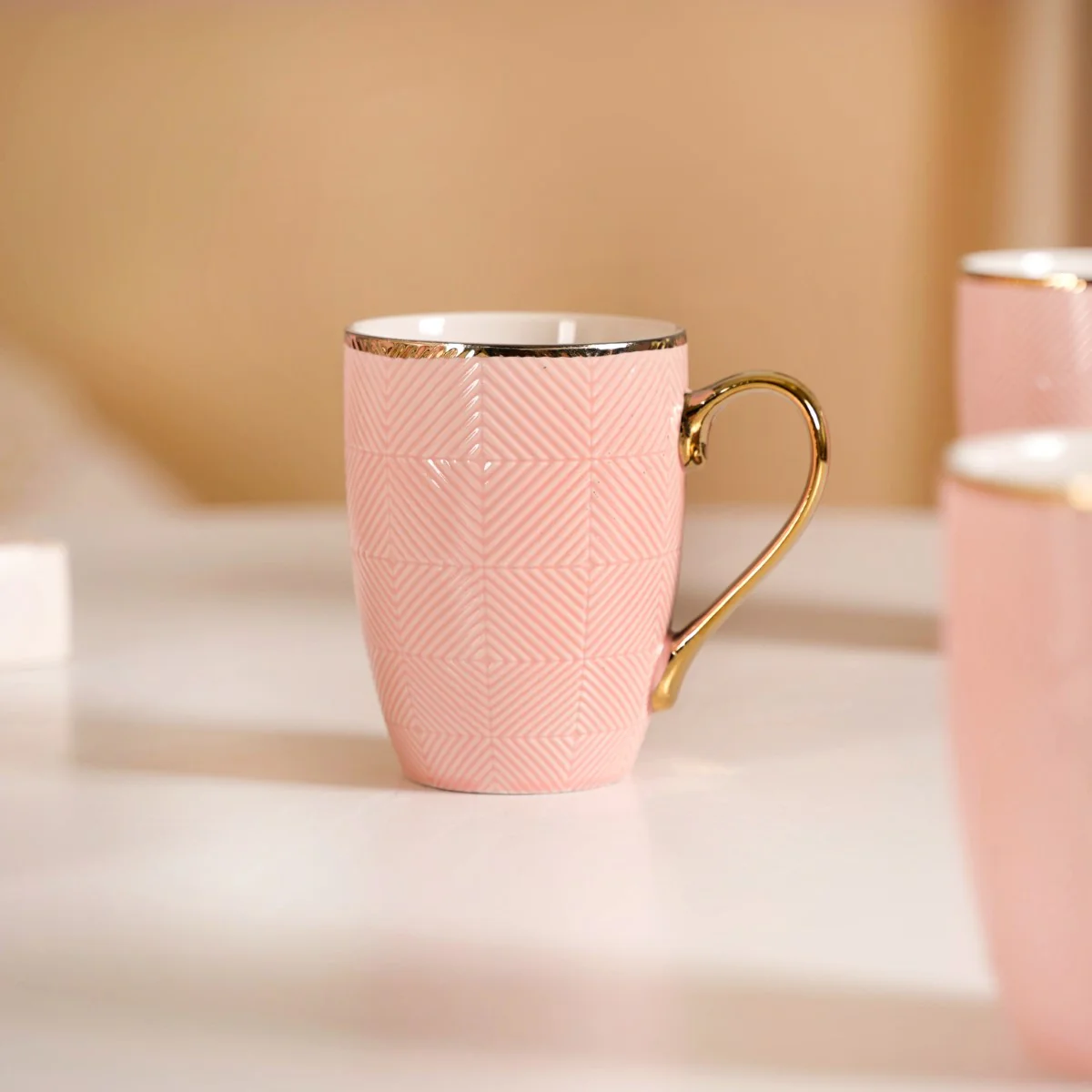 Set of 6 Pink Geometric Design Mug 330ml - Image 3
