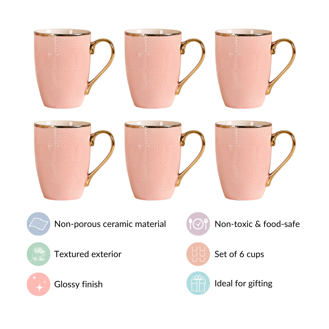 Set of 6 Pink Geometric Design Mug 330ml - Image 4