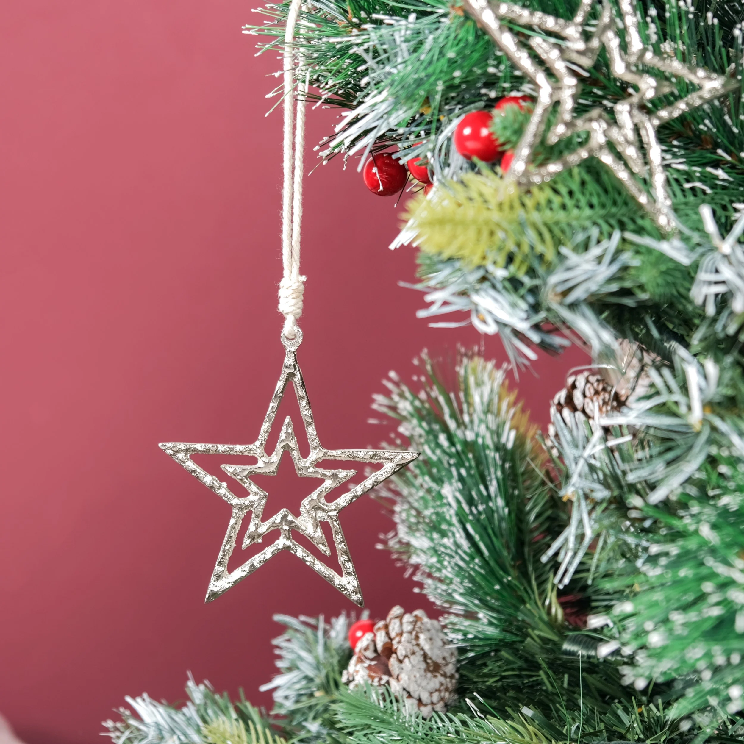 Set Of 6 Silver Star Christmas Tree Decoration Ornaments - Image 2