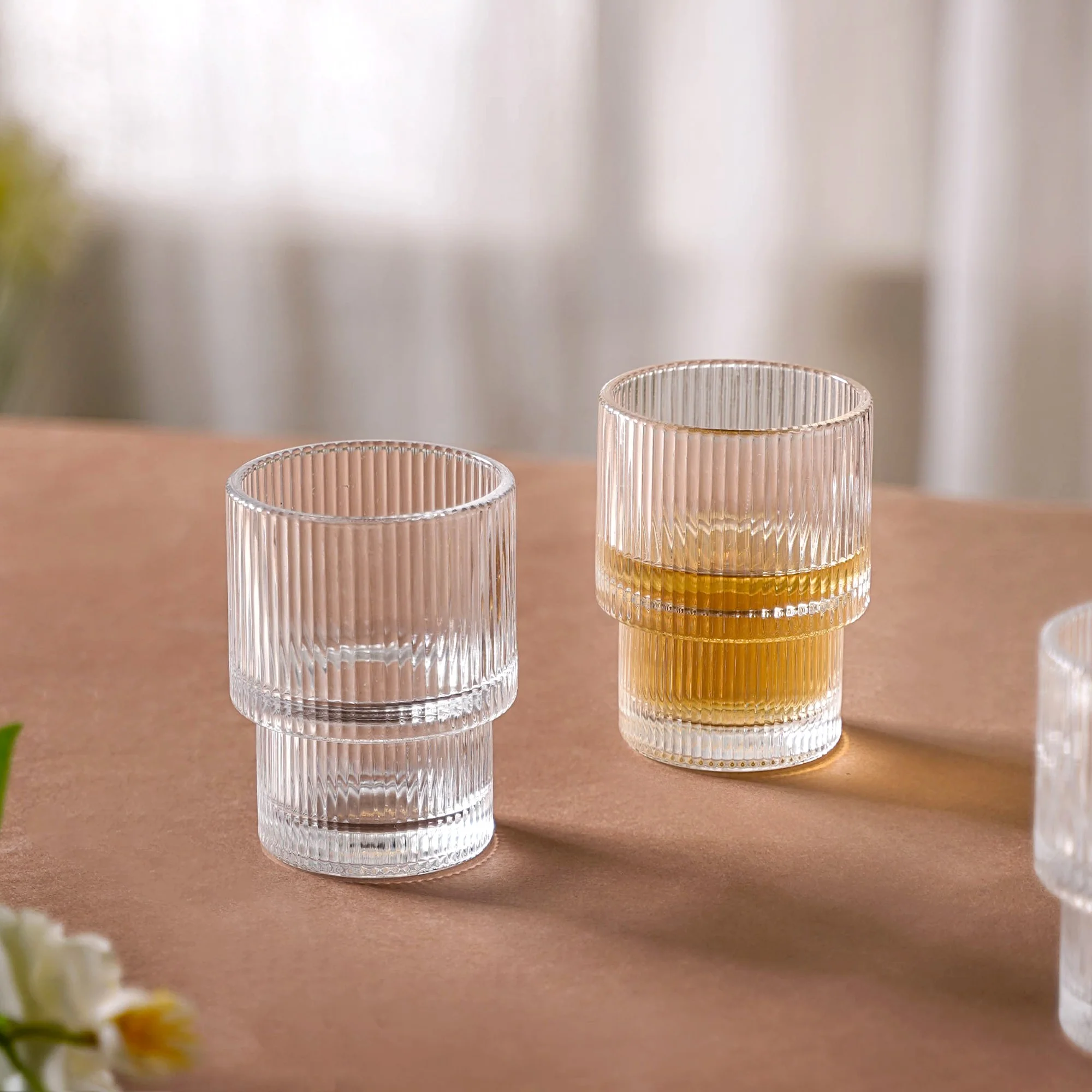 Set Of 6 Stackable Drinking Glasses Ribbed - Image 10