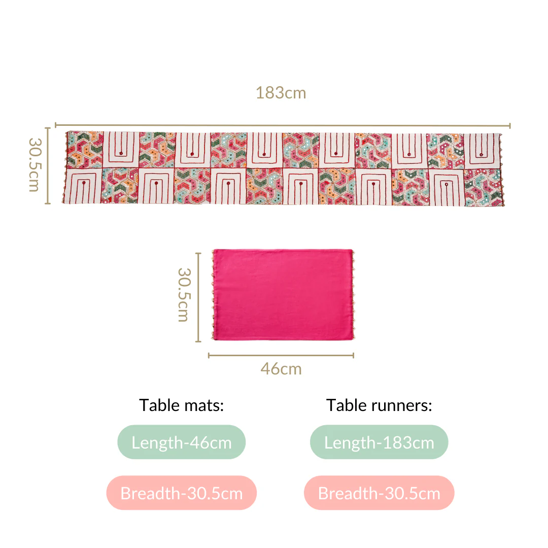 Set Of 7 Embroidered Vibrant Table Mats And Runner Set - Image 4