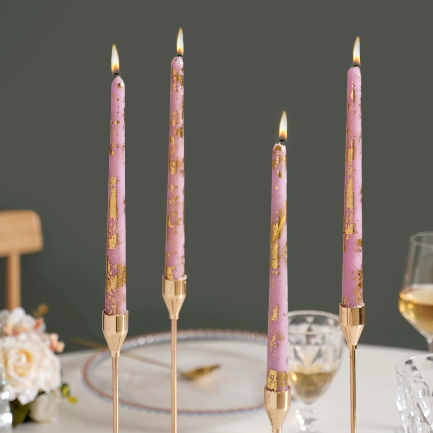 Set Of 8 Taper Candle With Gold Foil Design Lavender - Image 2