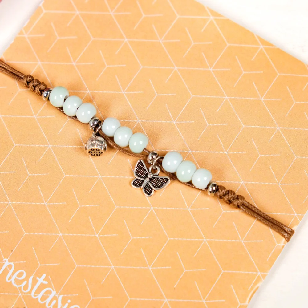 Silver Butterfly Charm Bracelet With Beads - Image 2