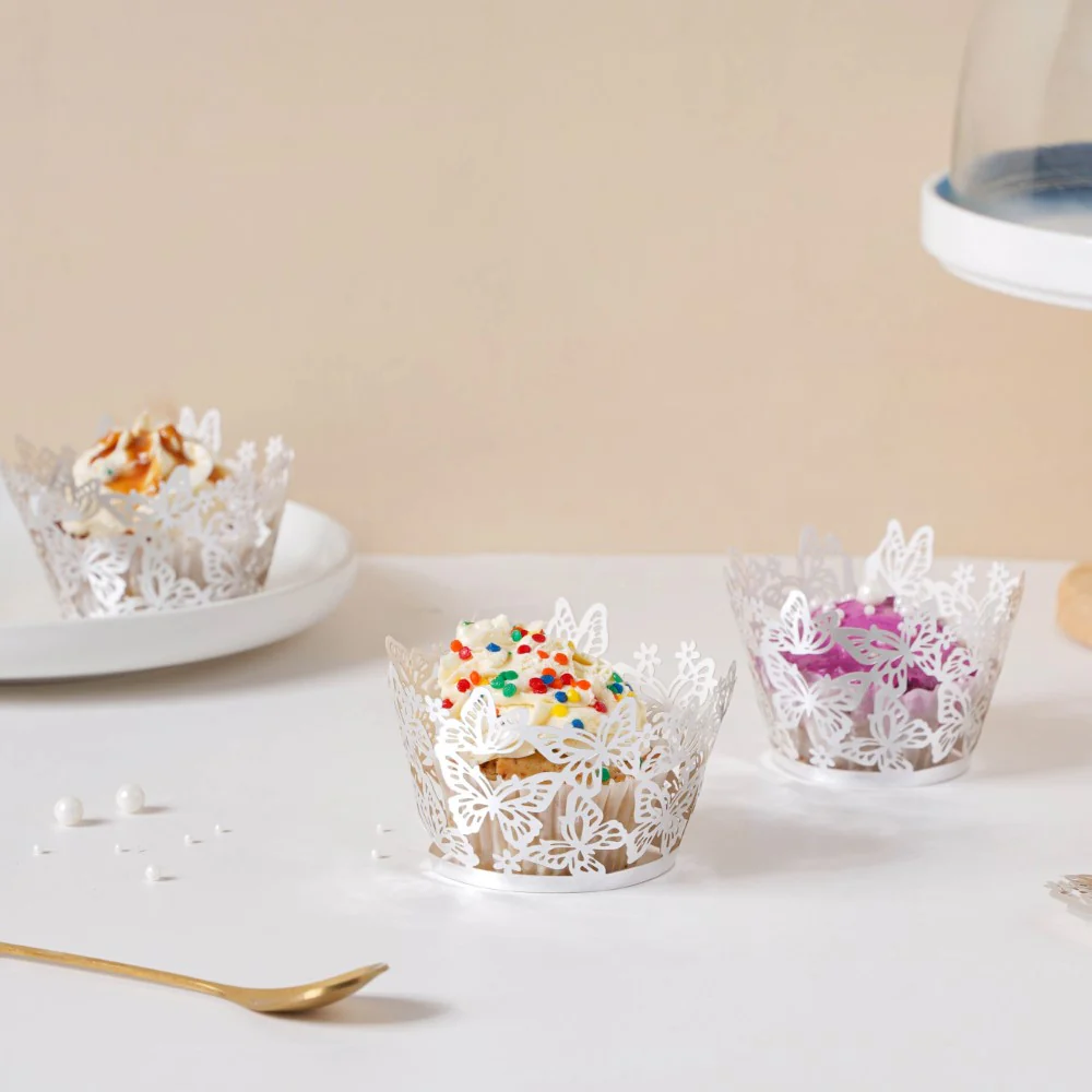 Silver Butterfly Lace Cupcake Wrapper Set of 20 - Image 8
