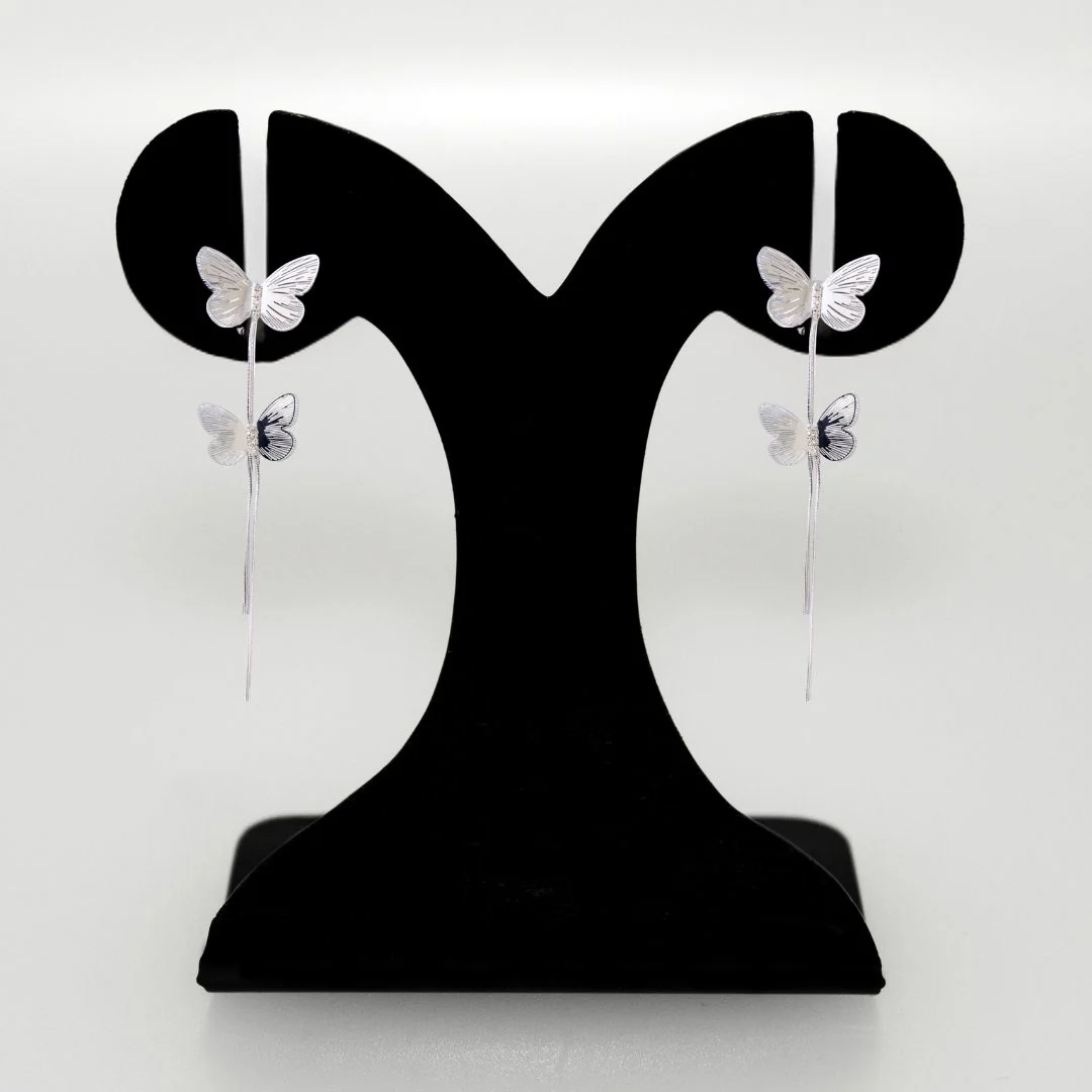 Silver Butterfly Tassel Earrings - Image 6