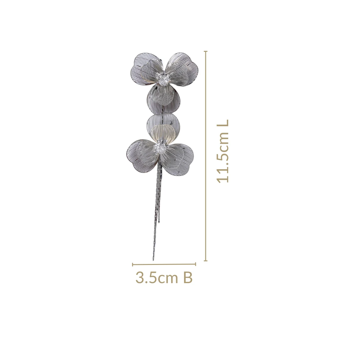 Silver Clover Leaf Tassel Dangler Earrings - Image 3
