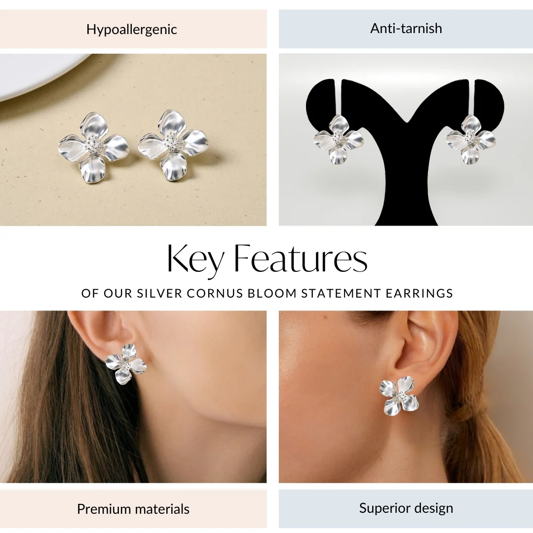 Silver Cornus Bloom Statement Earrings - Image 4