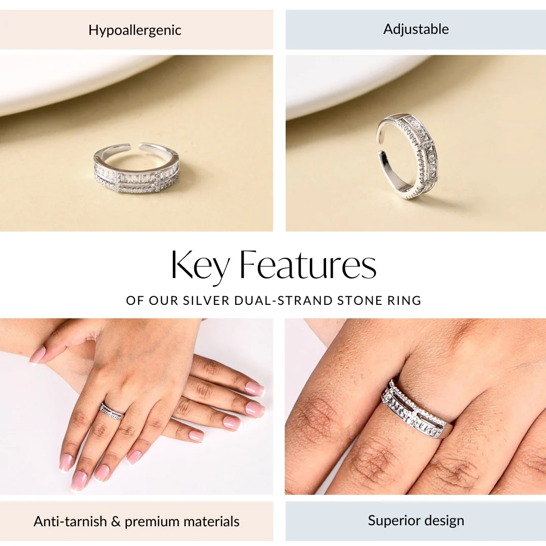 Silver Dual-Strand Stone Ring - Image 4