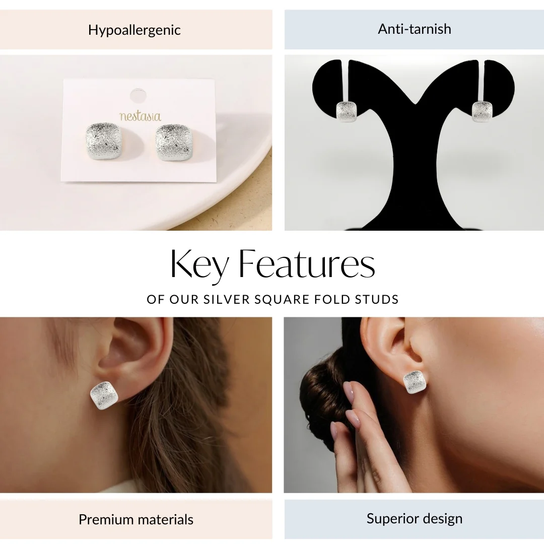 Silver Square Fold Studs - Image 4
