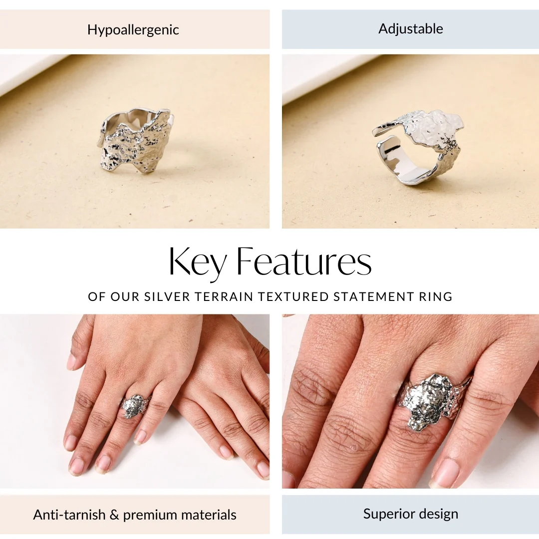 Silver Terrain Textured Statement Ring - Image 3