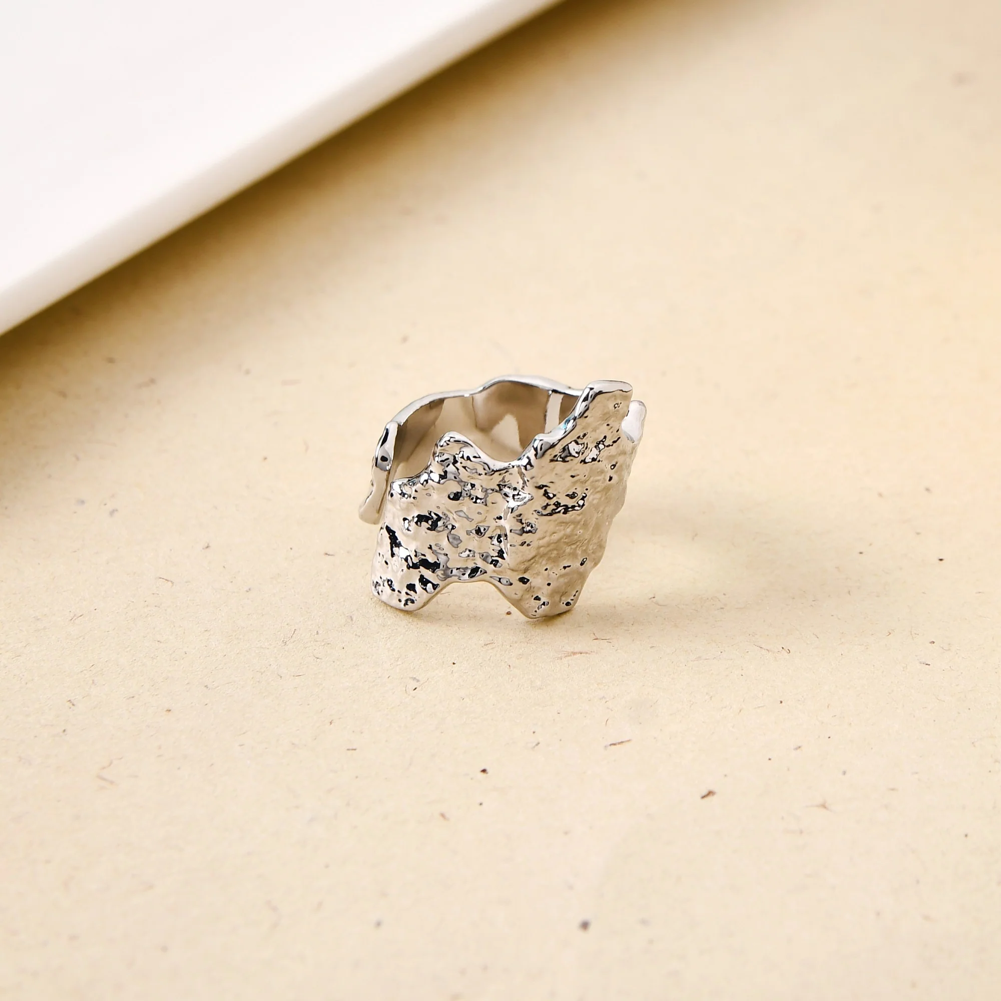 Silver Terrain Textured Statement Ring - Image 5