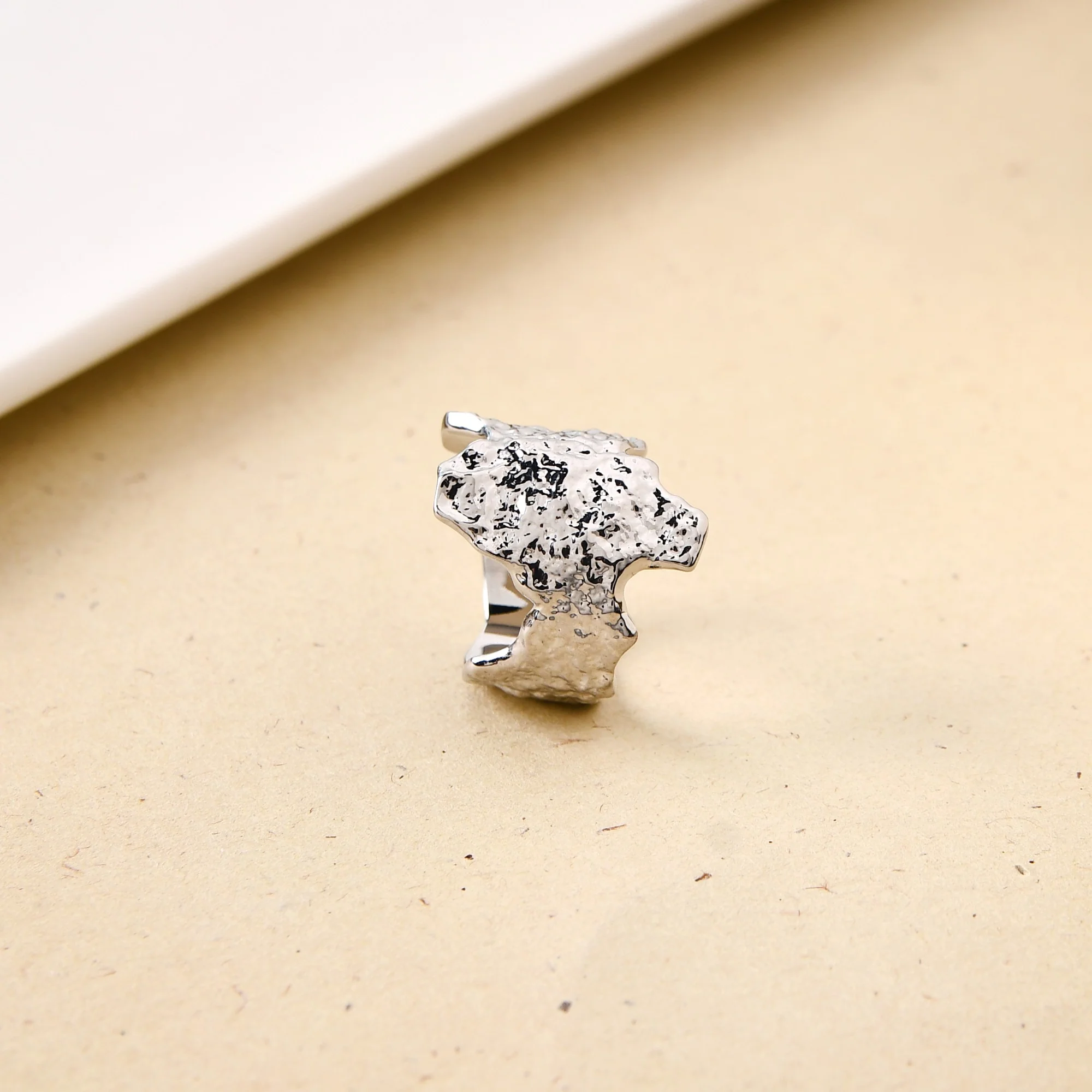 Silver Terrain Textured Statement Ring - Image 6