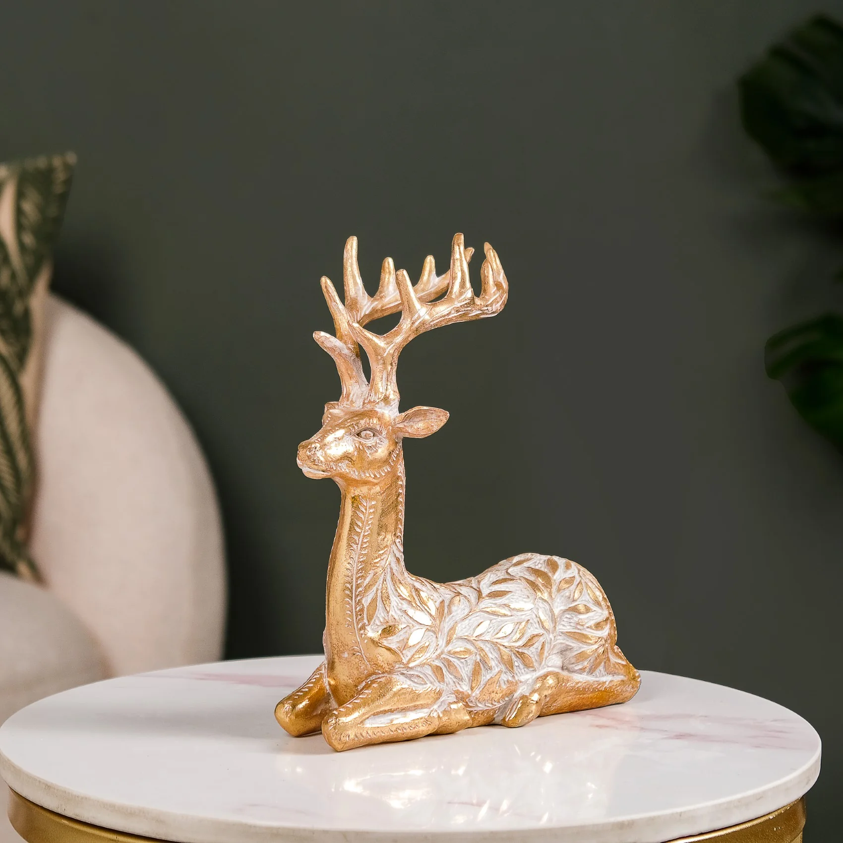 Sitting Deer Carved Showpiece Gold - Image 6