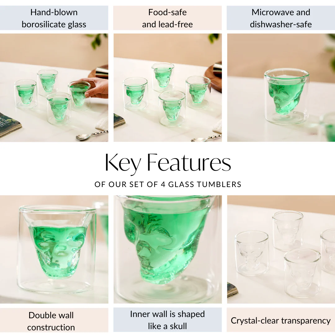 Skull Double Wall Shot Glass Set Of 4 100ml - Image 5