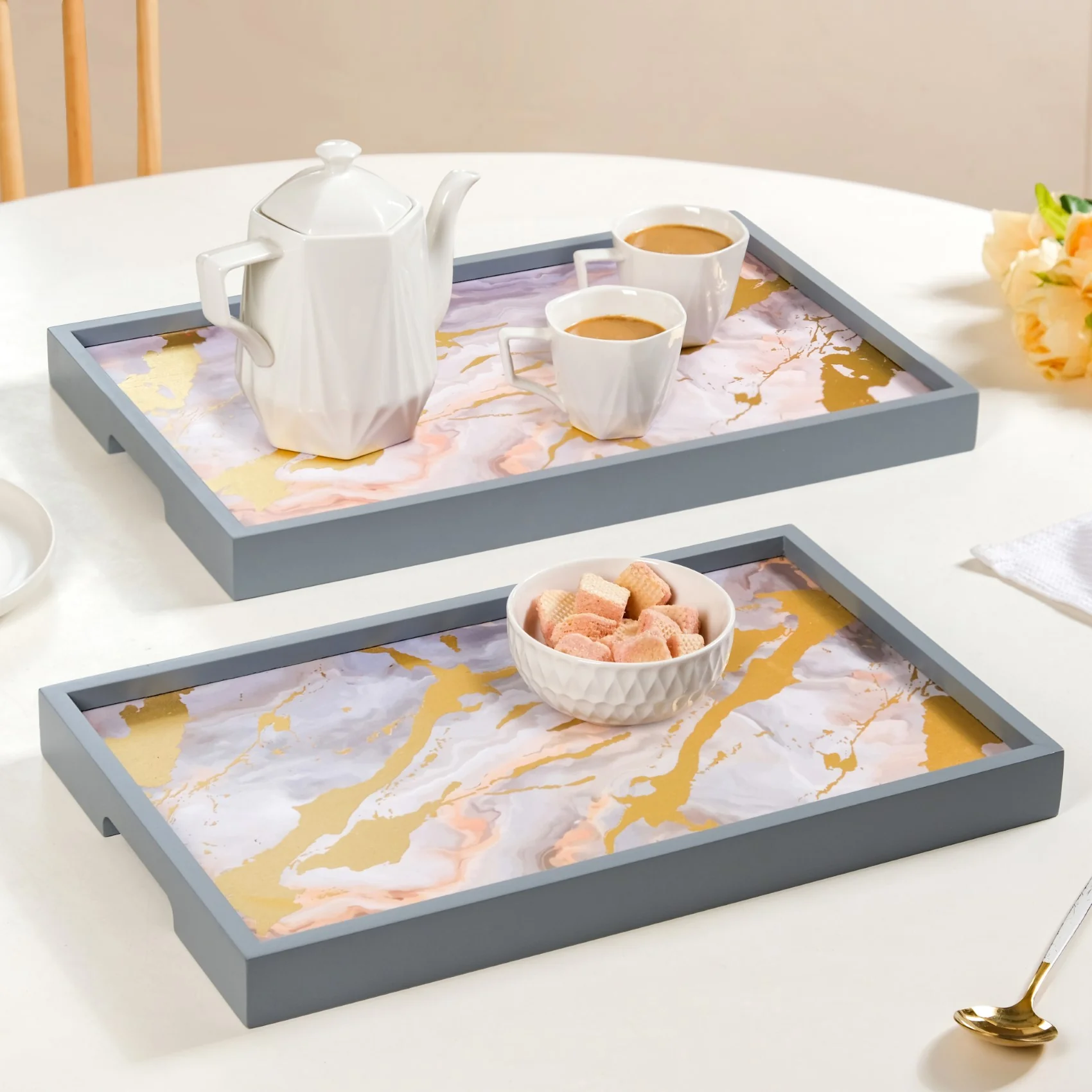 Sky Art Tray Set Of 2 With Matte Gold Foil - Image 2