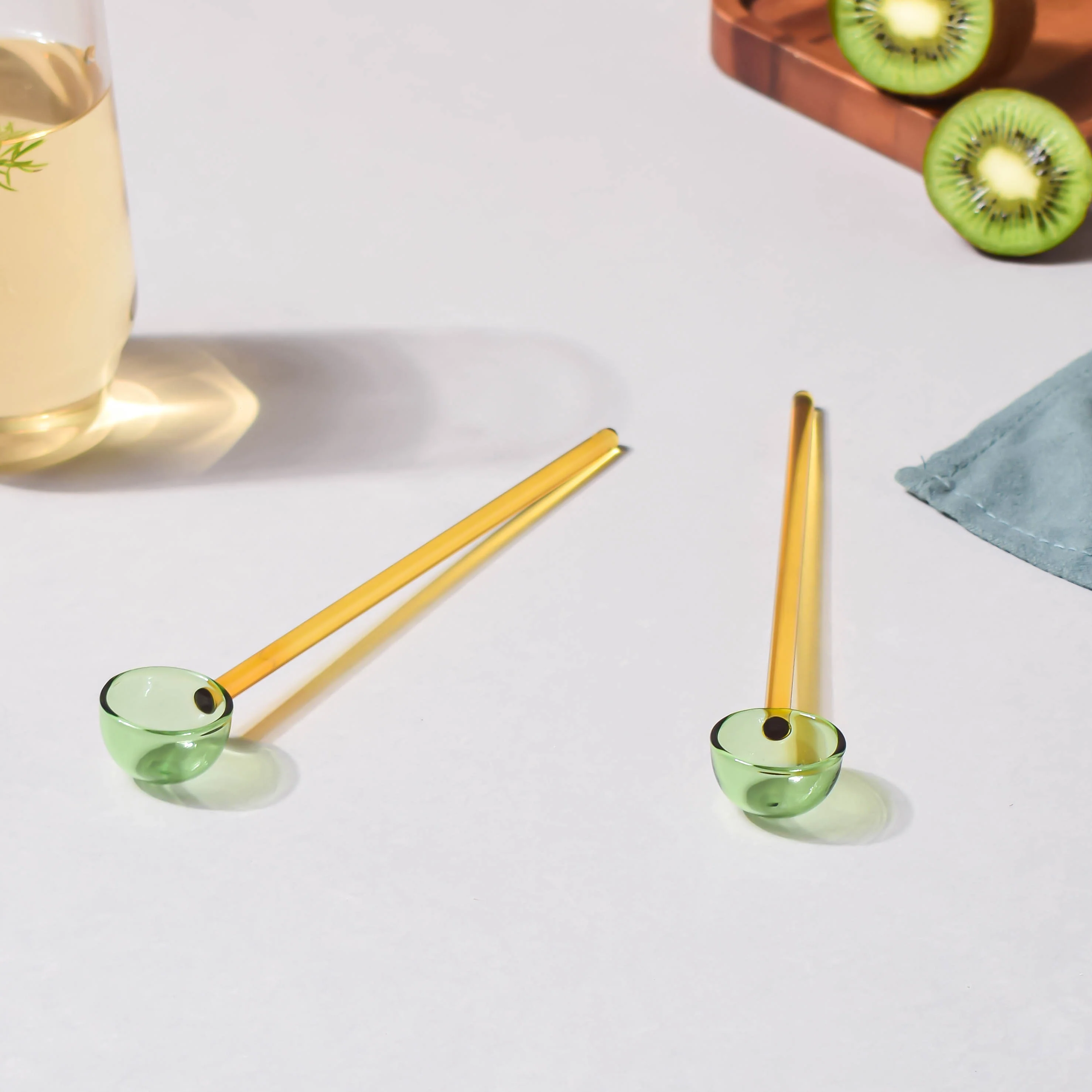 Small Glass Scoop Spoon Set of 2 Yellow - Image 5