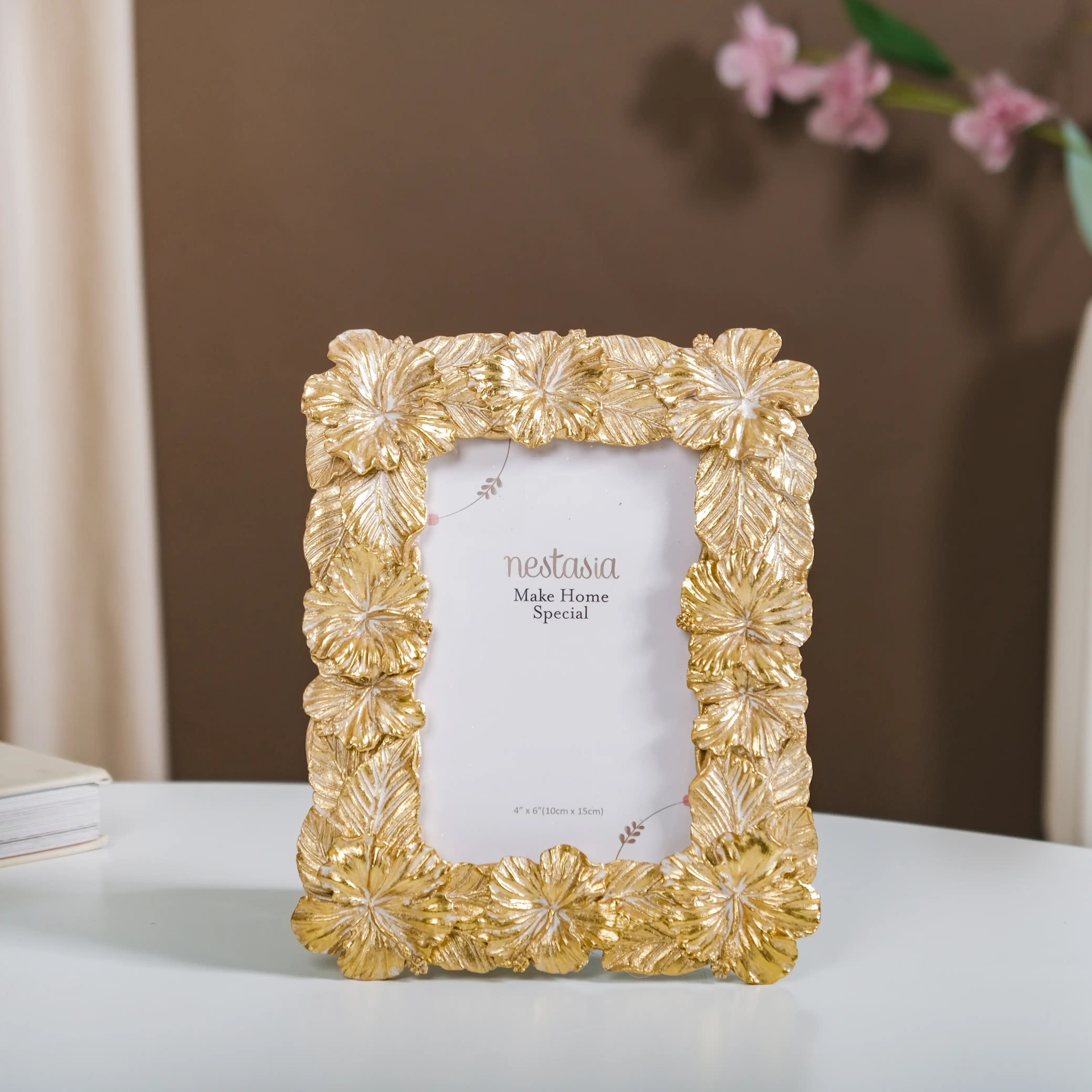 Small Hibiscus Photo Frame Gold 8.5"x6.5" - Image 9