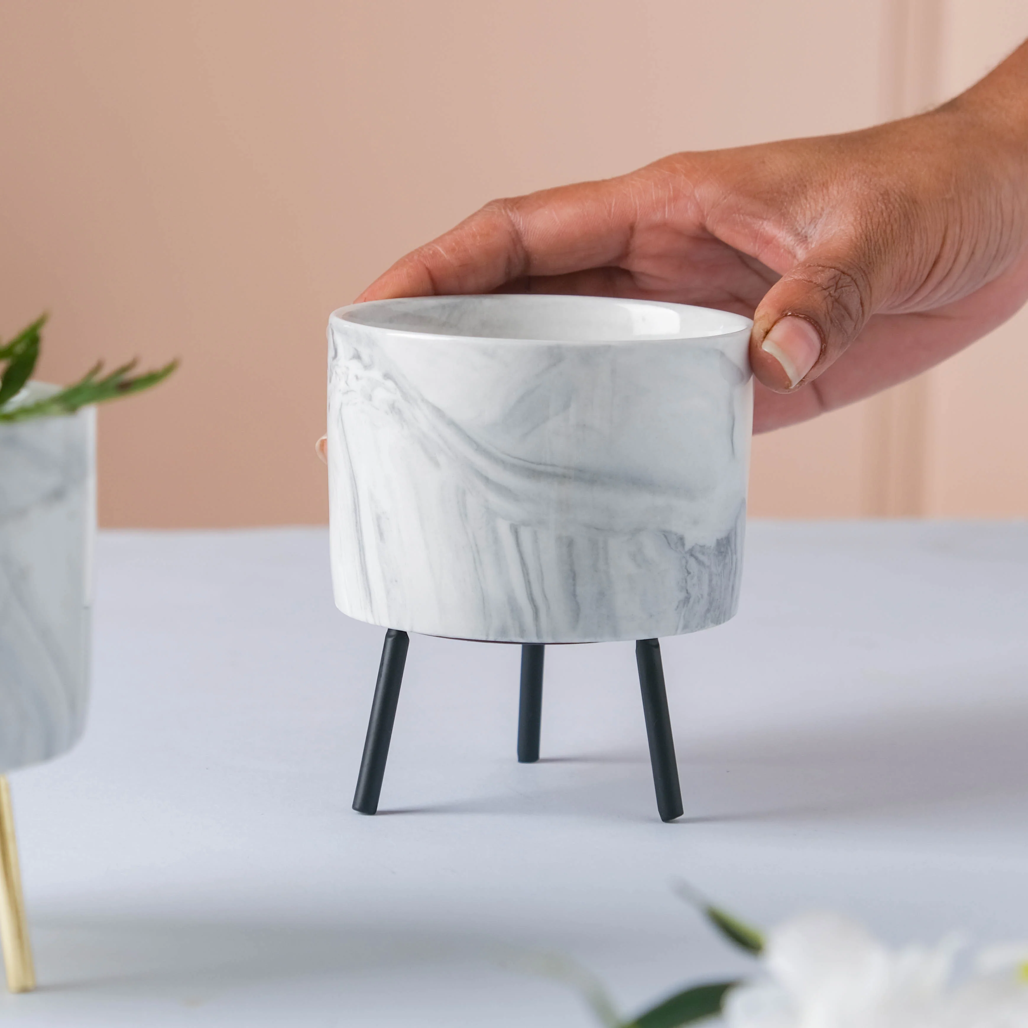 Small Marble Ceramic Indoor Planter - Image 5