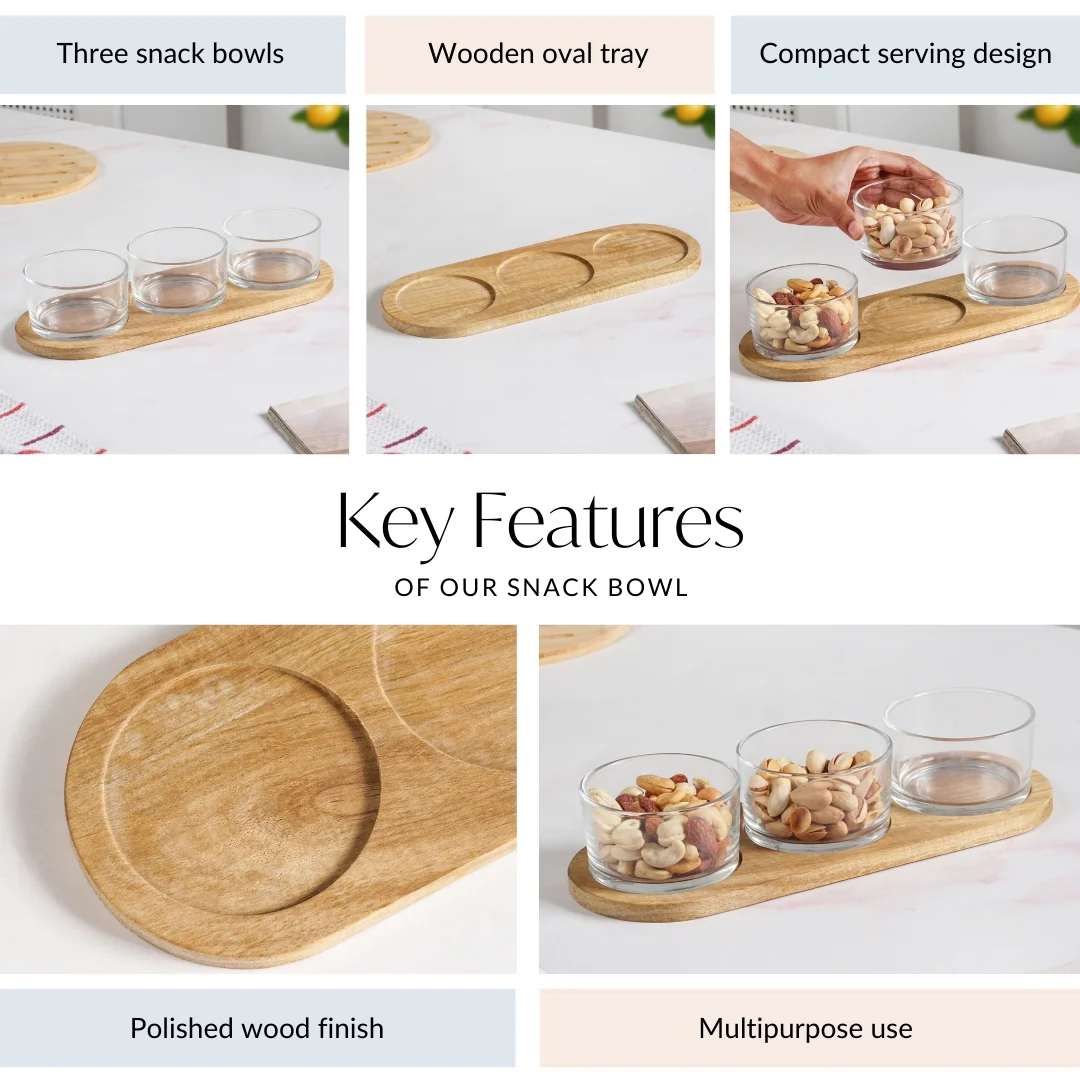 Snack Bowls Set Of 3 With Acacia Wood Tray - Image 5