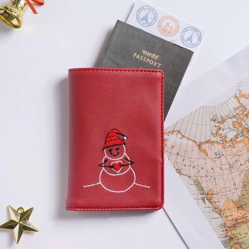 Snowman Embroidered Passport Cover Red - Image 4