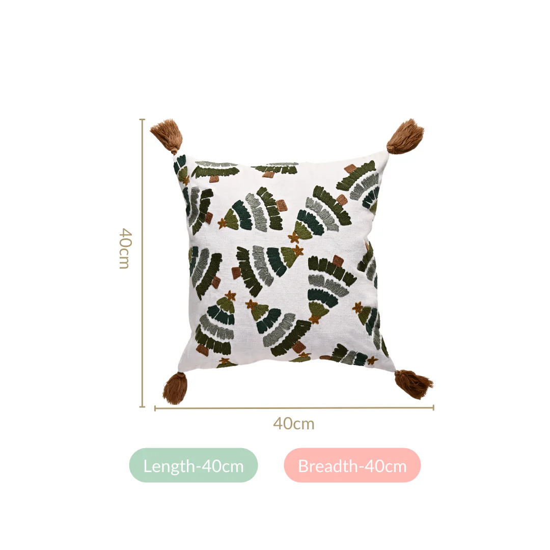 Snowy White Sofa Cushion Cover With Christmas Trees 40x40cm - Image 4