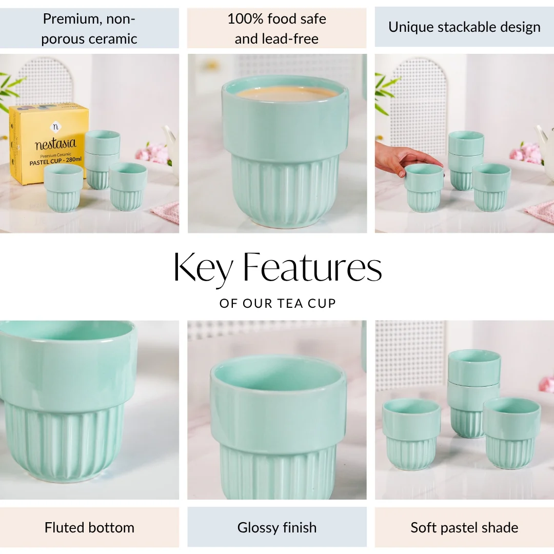 Snugsy Mint Blue Stackable Ceramic Cup Set Of 4 280ml - Image 4