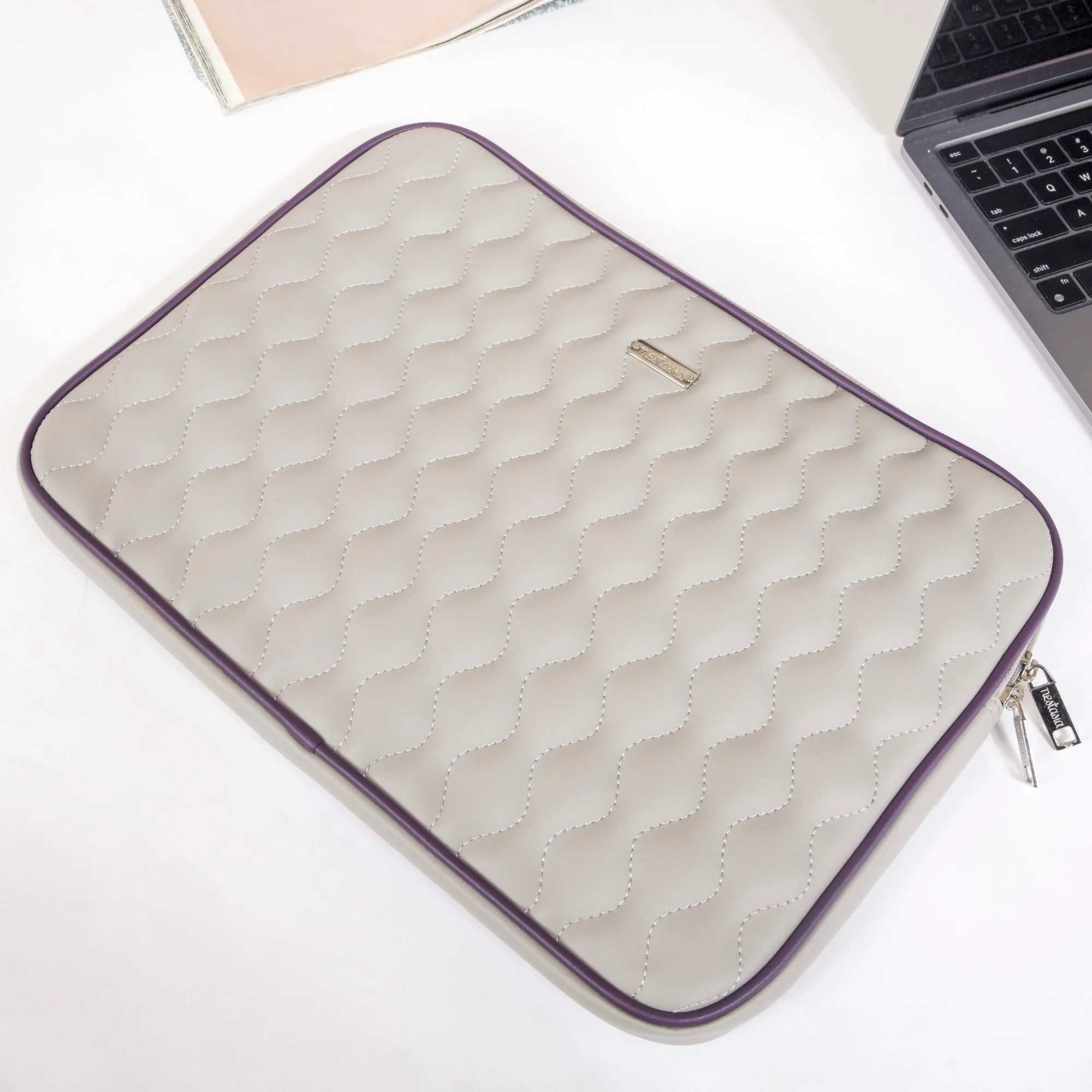 Soft Vegan Leather Laptop Sleeve Grey - Image 11