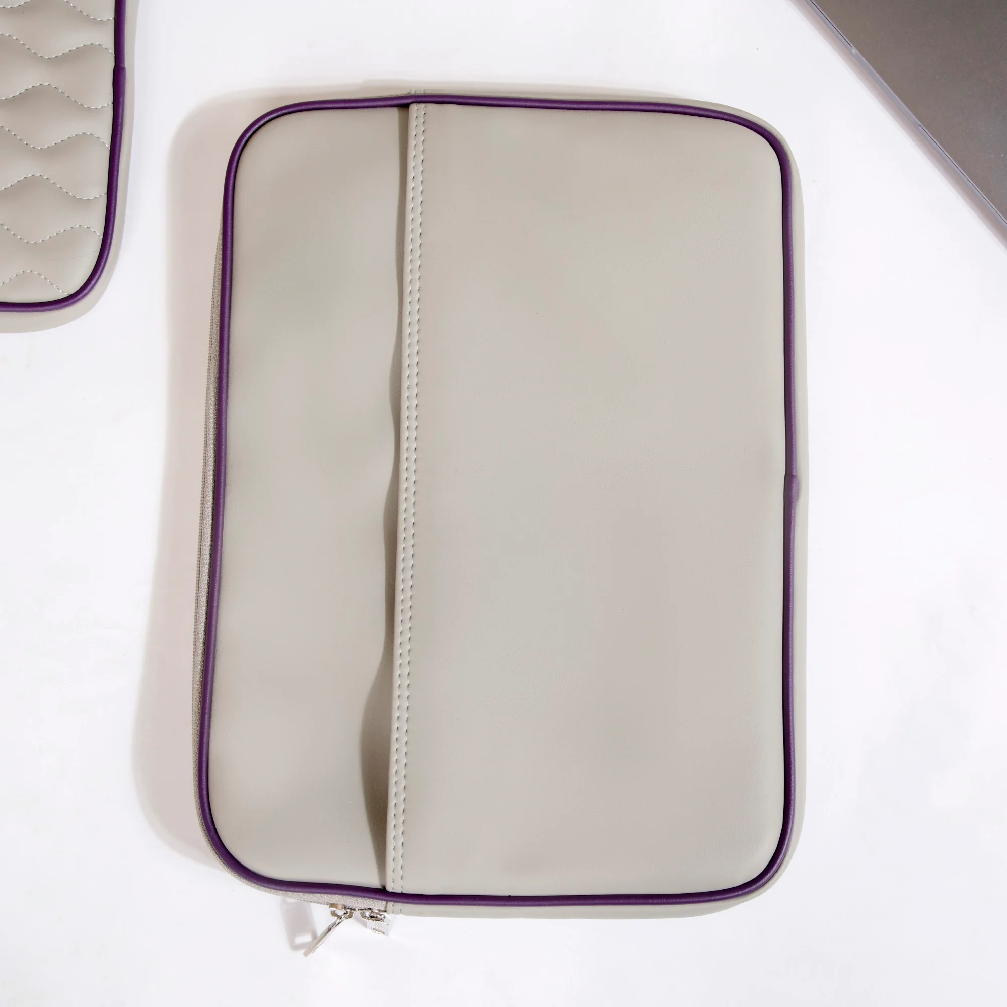 Soft Vegan Leather Laptop Sleeve Grey - Image 17