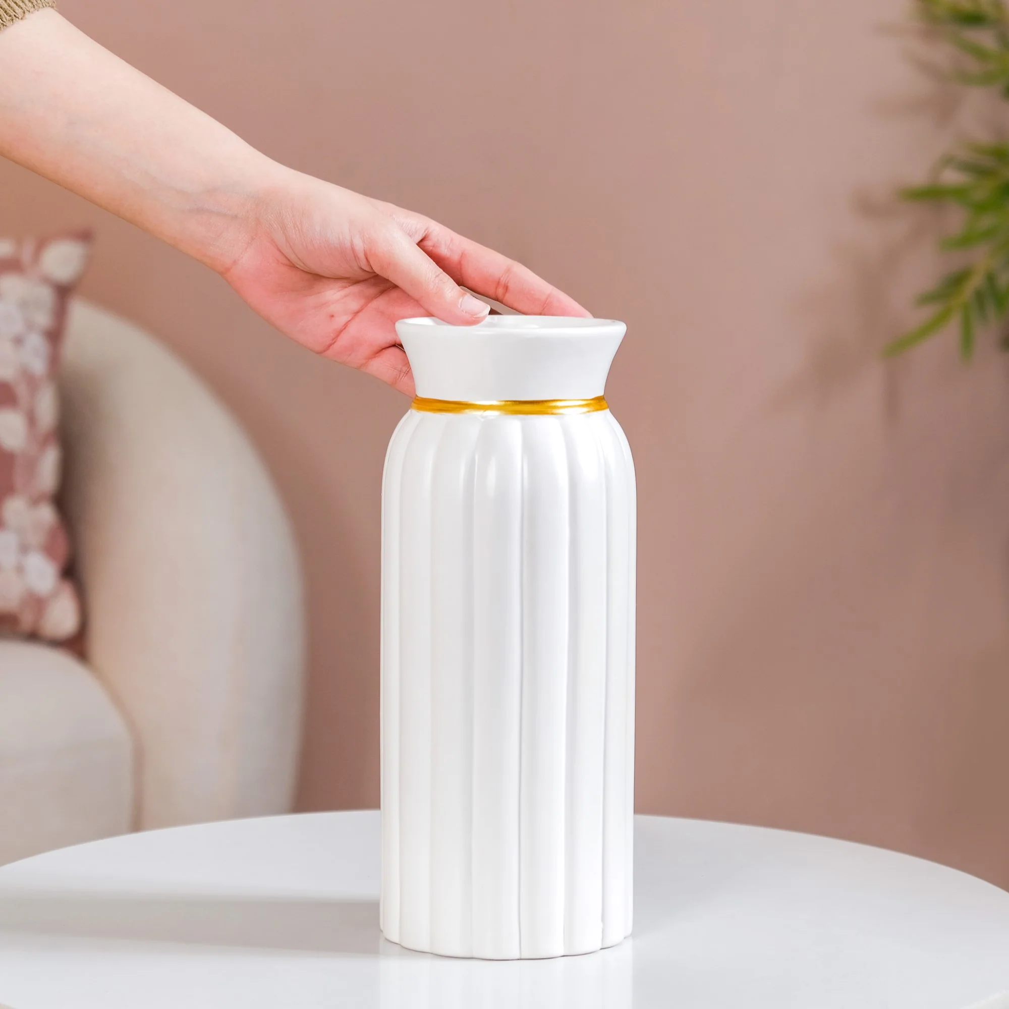 Soft Vintage Ceramic Vase Tall White - Image 2