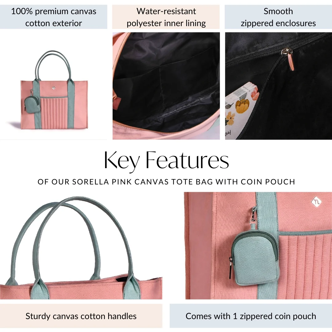 Sorella Pink Canvas Tote Bag With Coin Pouch - Image 5
