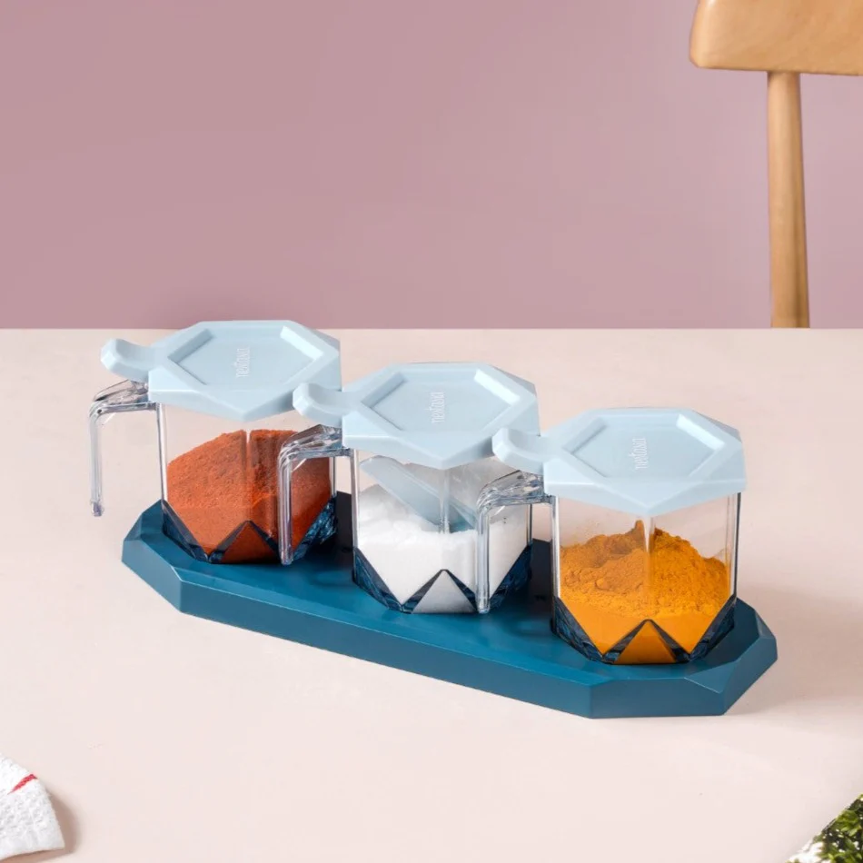 Spice Containers With Spoons Set Of 3 Blue - Image 17