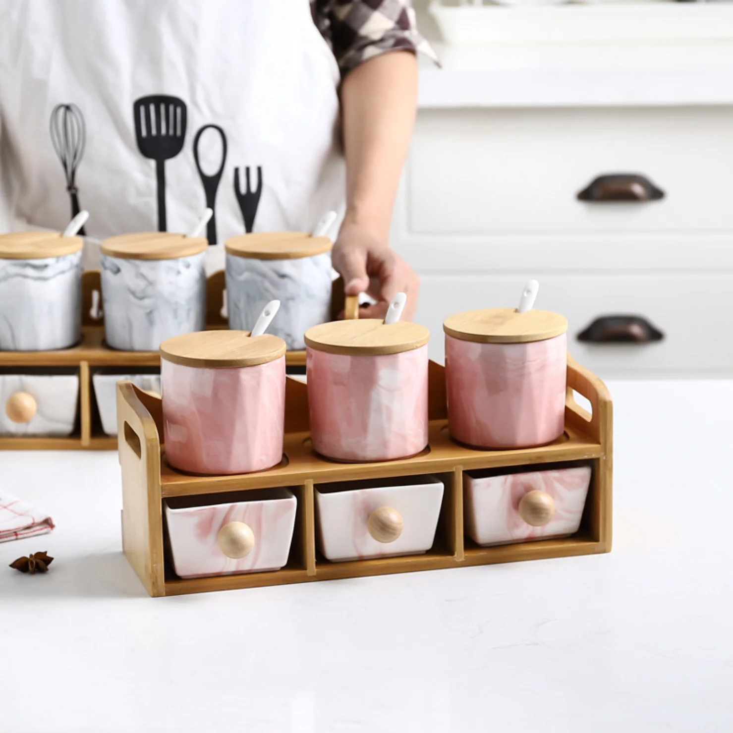 CHICERAMIC Marble Spice Box with Drawers - Grey - Image 4