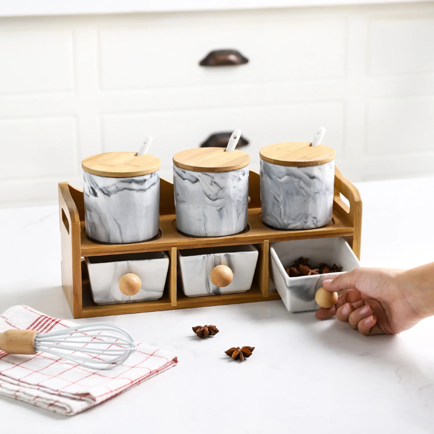 CHICERAMIC Marble Spice Box with Drawers - Grey - Image 5