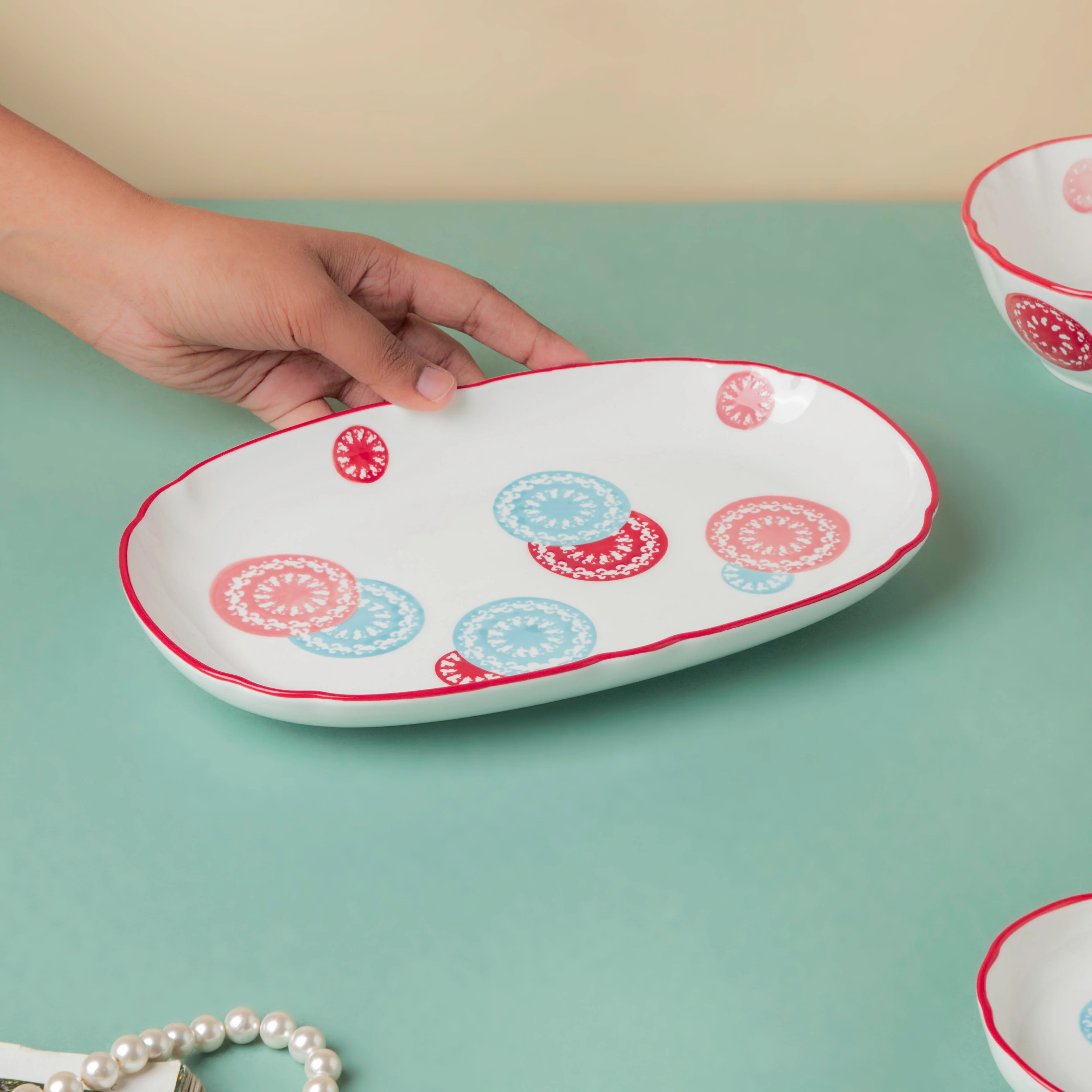 Spiral Candy White Long Plate Oval 10 inch - Image 2