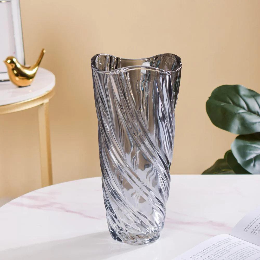 Spiral Winds Glass Flower Vase Grey Large 11 Inch - Image 3