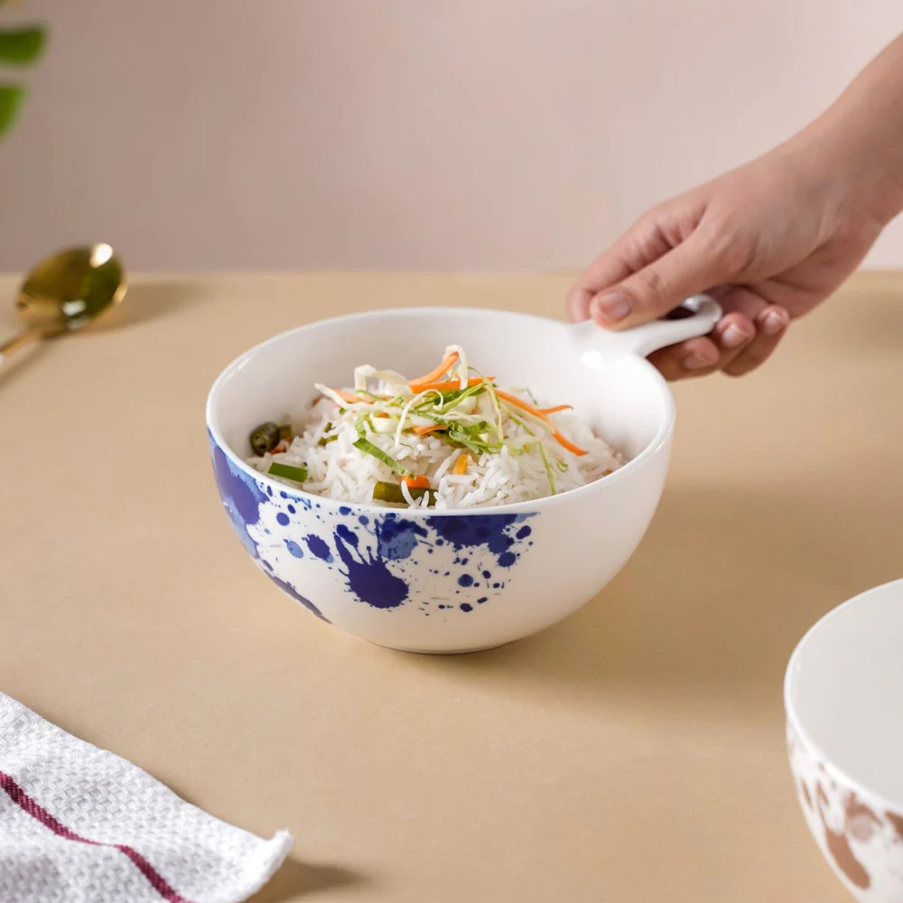 Splash Patterned Ceramic Bowl With Handle Blue - Image 2