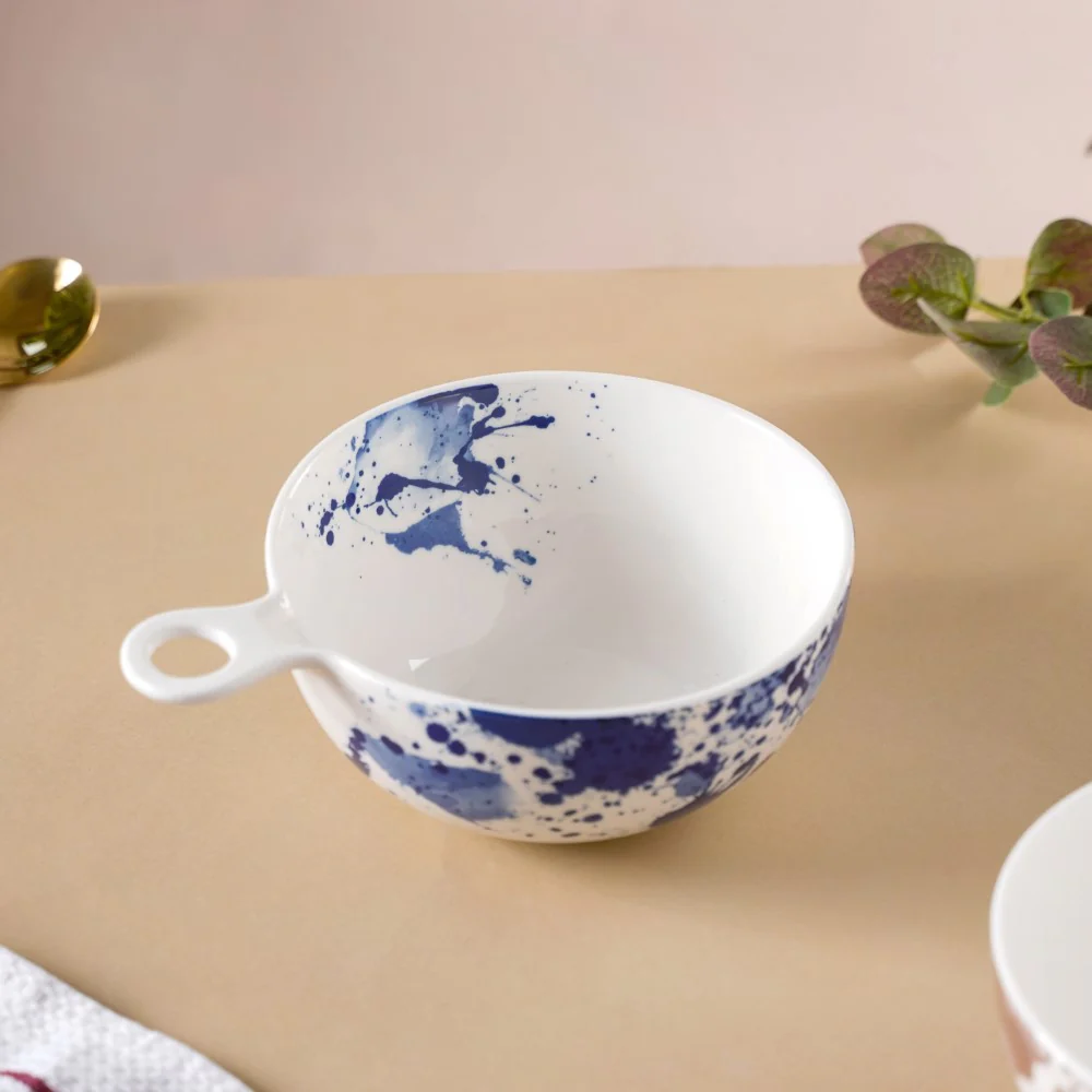 Splash Patterned Ceramic Bowl With Handle Blue - Image 4