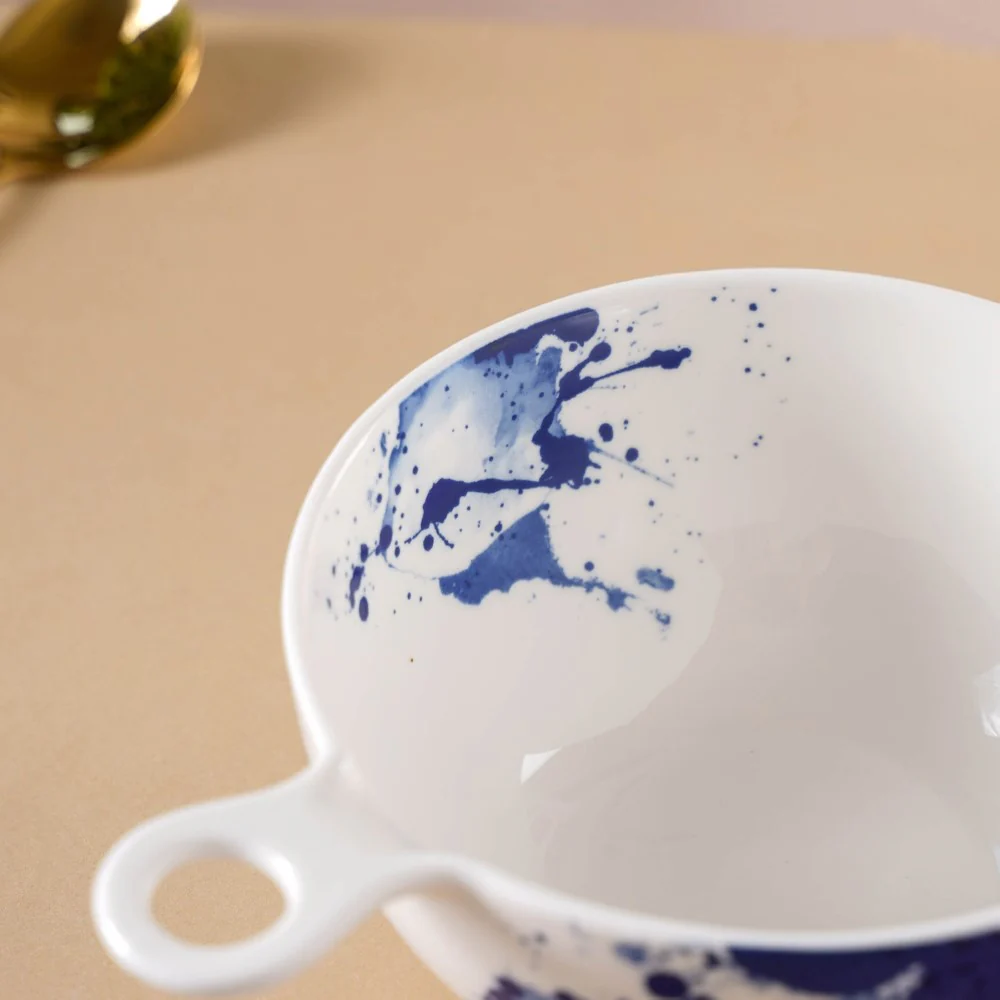 Splash Patterned Ceramic Bowl With Handle Blue - Image 5
