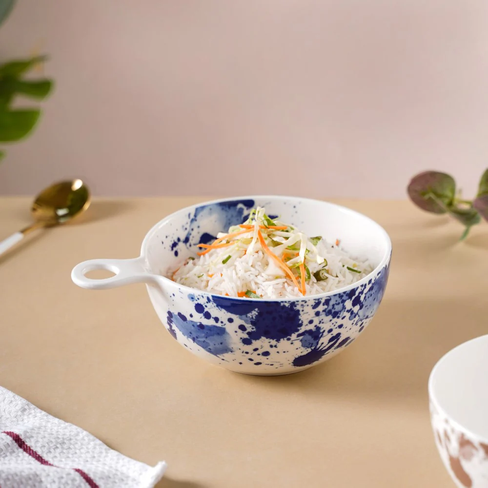 Splash Patterned Ceramic Bowl With Handle Blue - Image 8