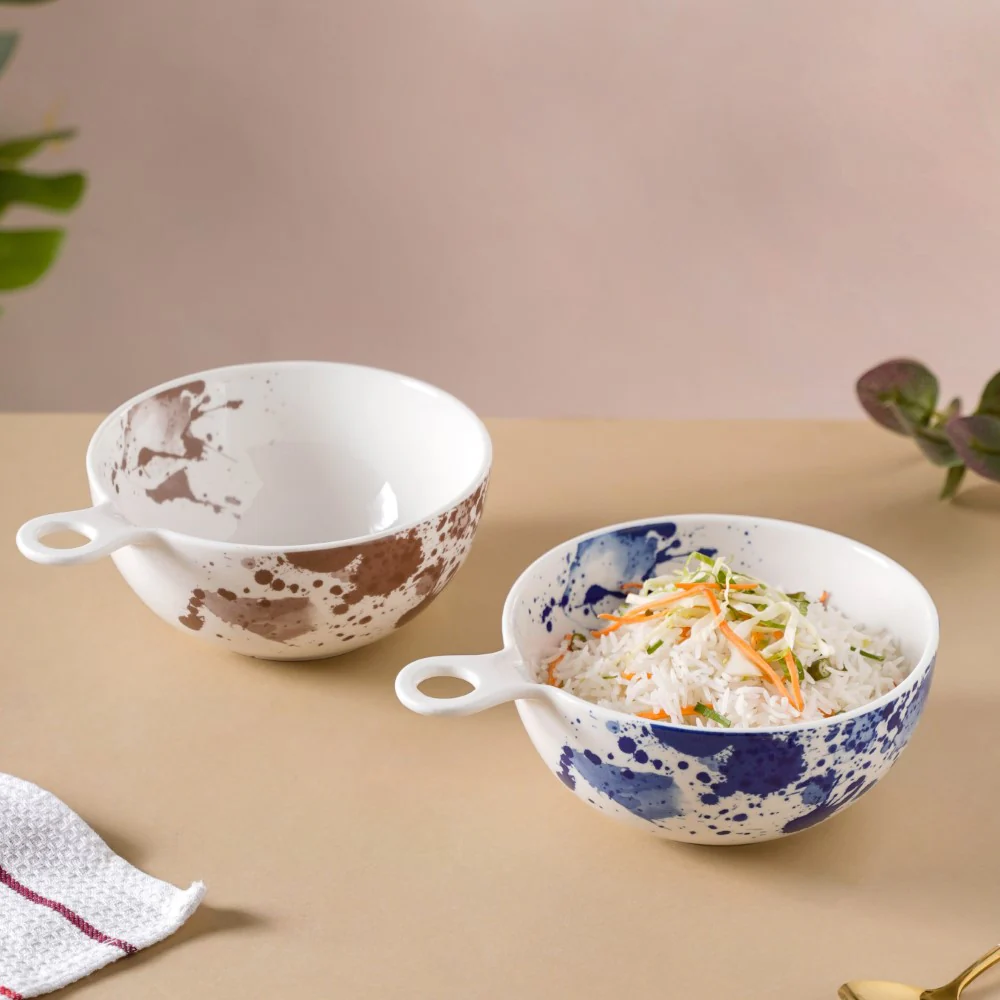 Splash Patterned Ceramic Bowl With Handle Blue - Image 9
